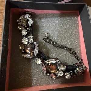 CAbi Simone bracelet vintage crystal black cord gun metal finish